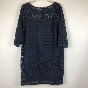 LOFT outlet blue lace dress, 3/4 sleeve, size 16